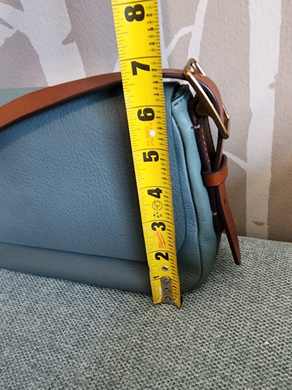 Fossil: Teal Flapover Crossbody Bag with Brown Strap - Picture 7 of 8